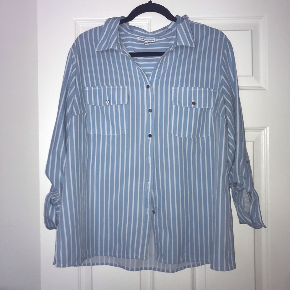 Blue striped Button up Blouse / Shirt.. XL